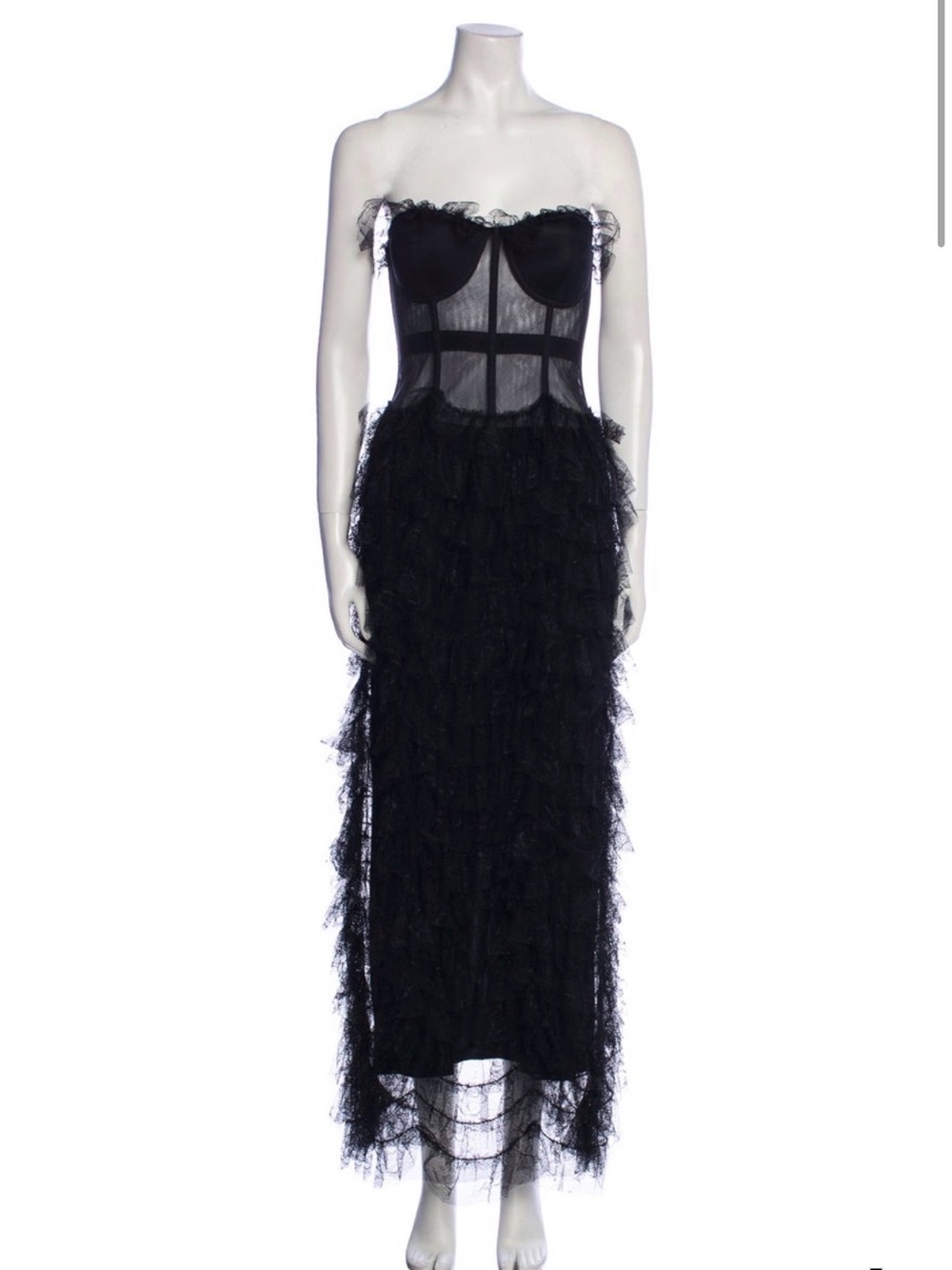 Brandon Maxwell Black Strapless Sheer Corset Lace Maxi Dress